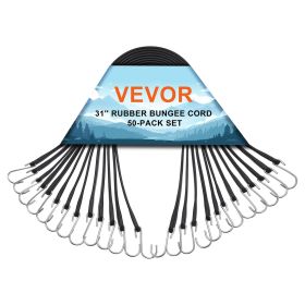 VEVOR 50 Piece Flat Bungee Cord, 19.8 mm Heavy Duty Bungee Straps with Steel S-Hooks, 31" Elastic Bungee Rope for Cargo, Tarps, Trucks and Tent,