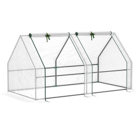 Portable Mini Greenhouse, Outdoor Garden with Large Zipper Doors and Water/UV PE Cover, 6' x 3' x 3', White