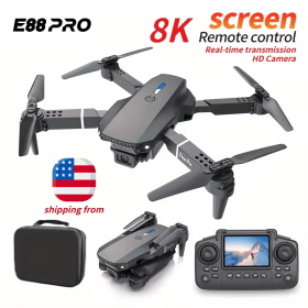 E88 Pro Mini Drone With Screen Control 4K Dual Camera Optical Flow Positioning LED Lighting Remote Control (Option: Black)