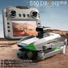 S50 PRO GPS Drone With 2 Batteries, 4.5-inch Large Screen Remote, Real-Time HD Camera, Obstacle Avoidance, Extended Flight Time (Option: Grey)